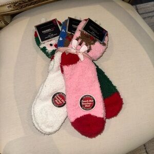 Therma X Cozy Fuzzy Socks Set of 3 Holiday Christmas Print